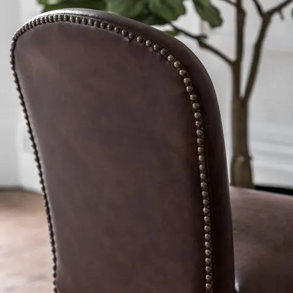 Set of 2 High Back Dining Chairs - Brown, Leather