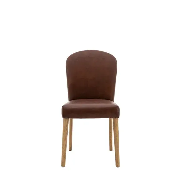 Set of 2 High Back Dining Chairs - Brown, Leather