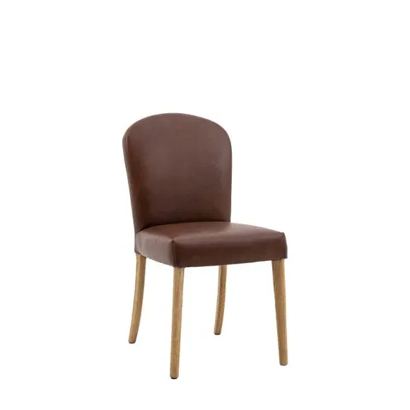 Set of 2 High Back Dining Chairs - Brown, Leather
