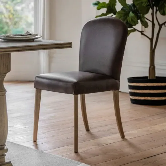 Set of 2 High Back Dining Chairs - Brown, Leather image