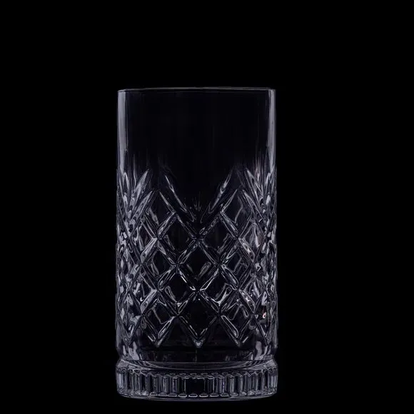 Set of 2 Highball Glasses - Clear, Cut Glass