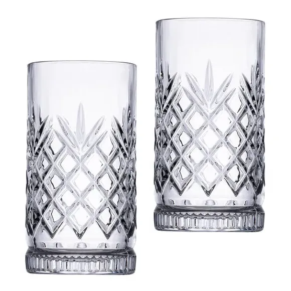 Set of 2 Highball Glasses - Clear, Cut Glass image