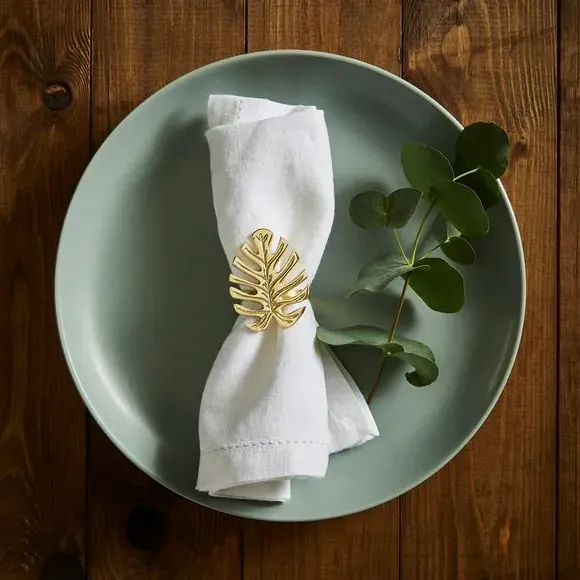 Set of 2 Leaf Napkin Rings - Gold image