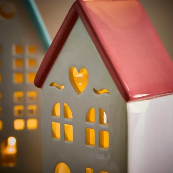 Set of 2 Light Up Houses - Multicolor, Ceramic