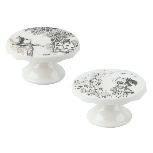Set of 2 Mini Cake Pedestals - White, Bone China