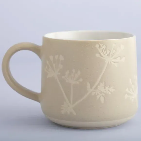 Set of 2 Mugs Botanical Design - Grey, Stoneware