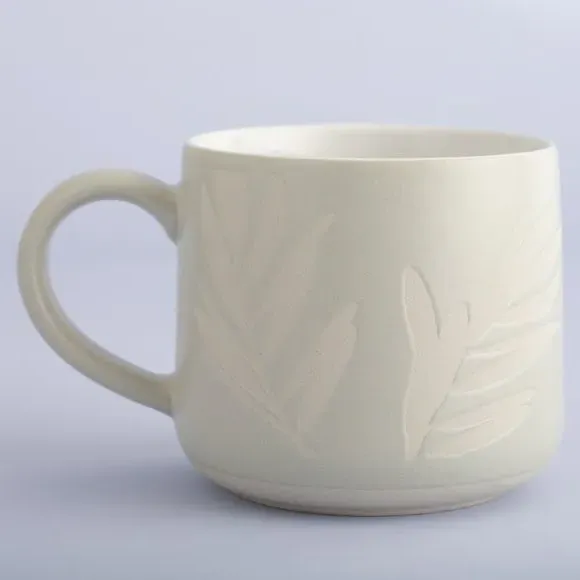 Set of 2 Mugs Botanical Design - Grey, Stoneware