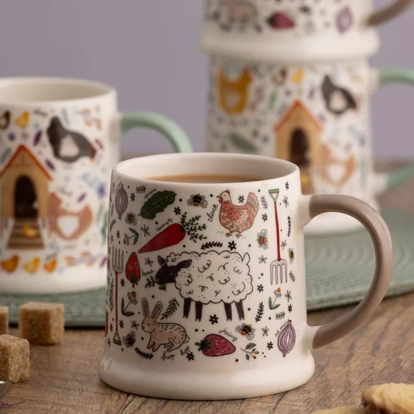 Set of 2 Mugs Country Design - White, Fine China image