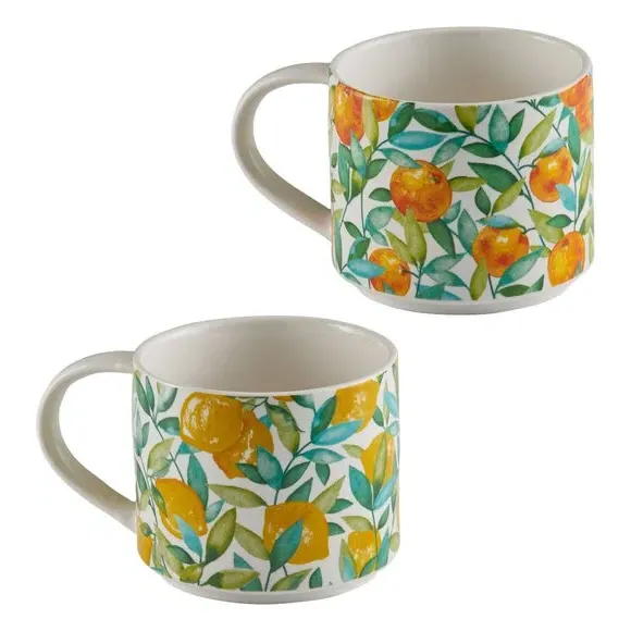Set of 2 Mugs with Citrus Design - Orange, China image