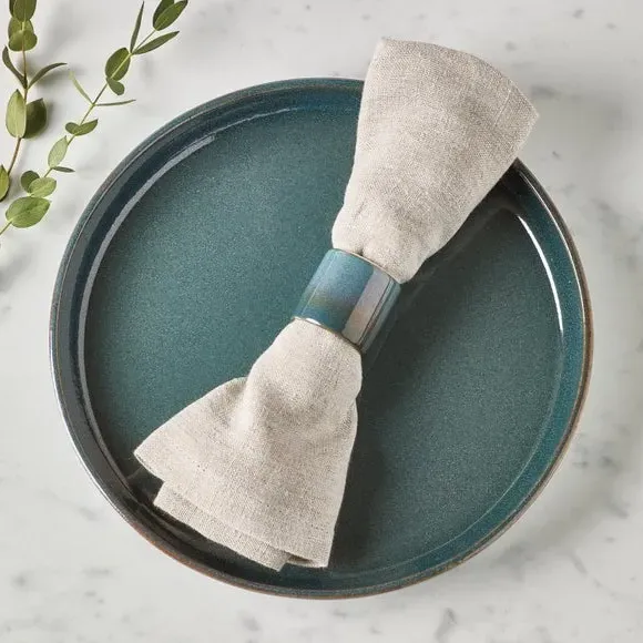 Set of 2 Napkin Rings - Blue, Stoneware image