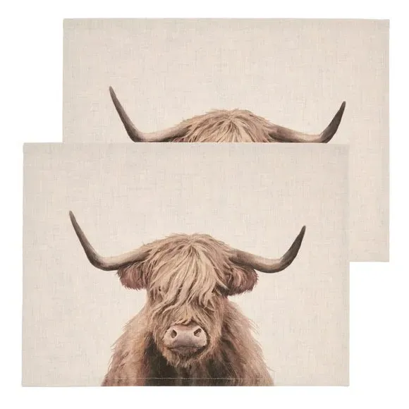 Set of 2 Placemats Highland Cow - Natural