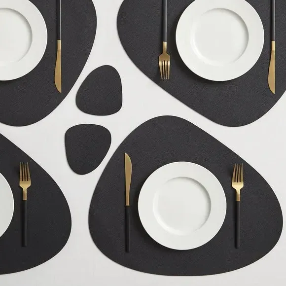 Set of 2 Placemats Pebble Design - Black, Faux Leather