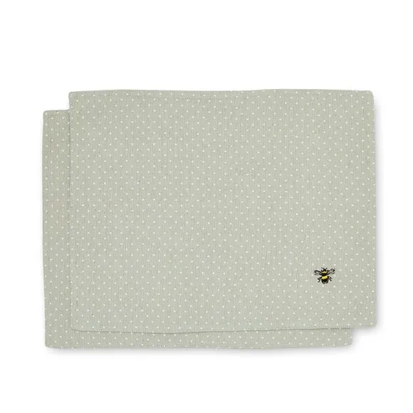 Set of 2 Placemats with Bee Print - Sage, Cotton