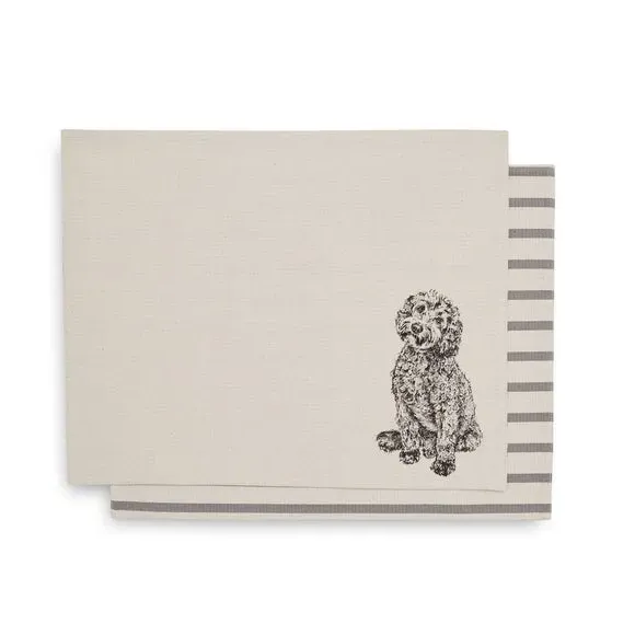 Set of 2 Placemats with Dog Print - Natural Cotton