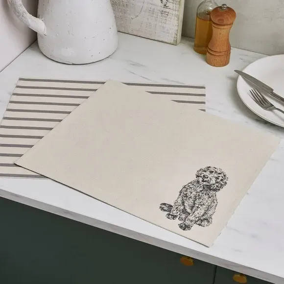 Set of 2 Placemats with Dog Print - Natural Cotton