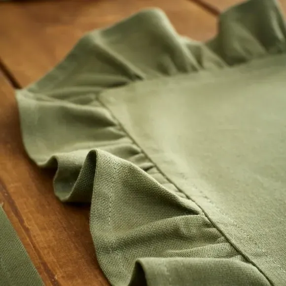 Set of 2 Placemats with Frill Edge - Olive, Cotton