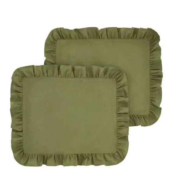 Set of 2 Placemats with Frill Edge - Olive, Cotton