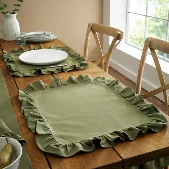 Set of 2 Placemats with Frill Edge - Olive, Cotton image