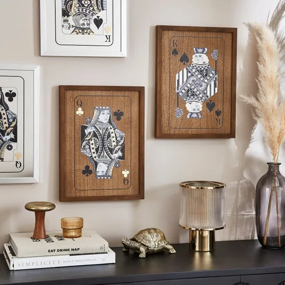 Set of 2 Playing Card Wall Art - Brown, Wood image