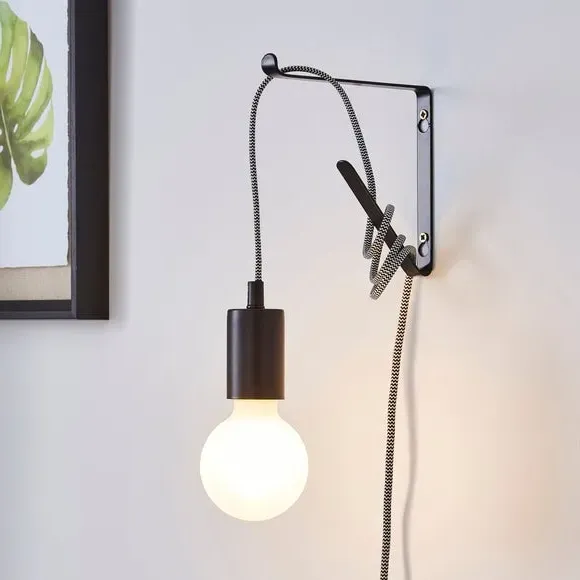 Set of 2 Plug In Wall Lights - Black