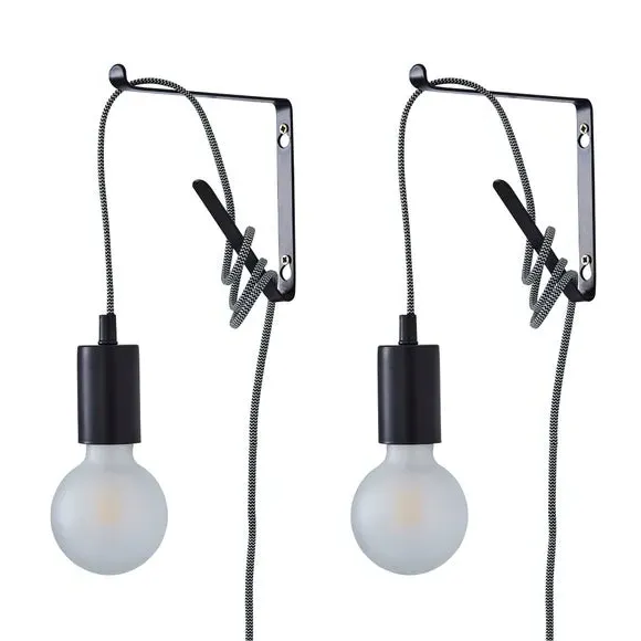 Set of 2 Plug In Wall Lights - Black image
