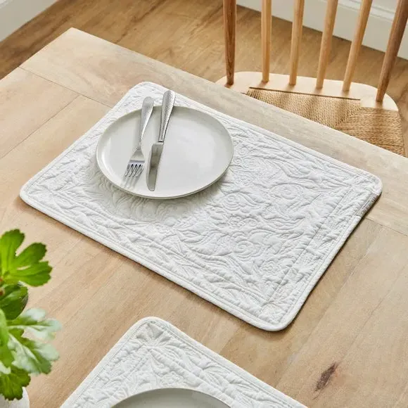 Set of 2 Quilted Placemats - Off-White, Cotton