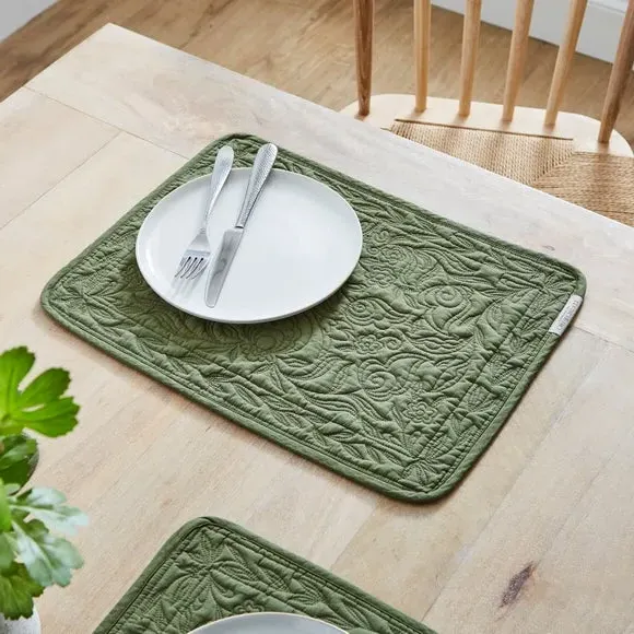 Set of 2 Quilted Placemats - Olive, Cotton