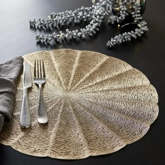 Set of 2 Round Placemats Cut Out - Gold, PVC
