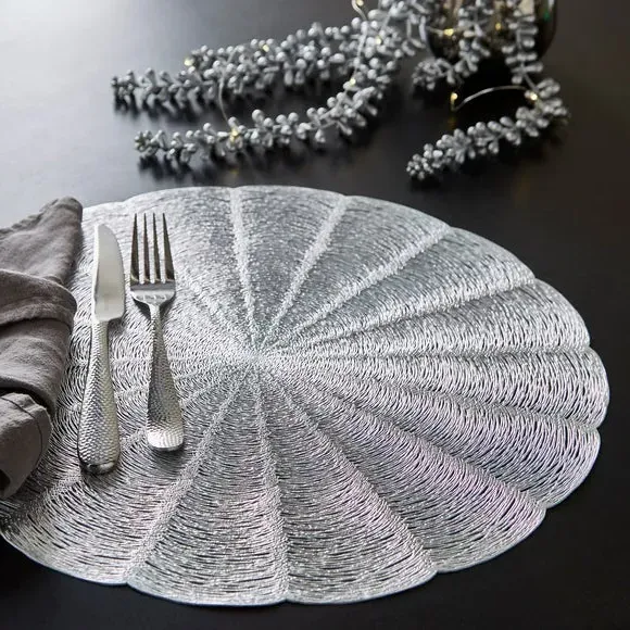 Set of 2 Round Placemats Cut Out - Silver, PVC