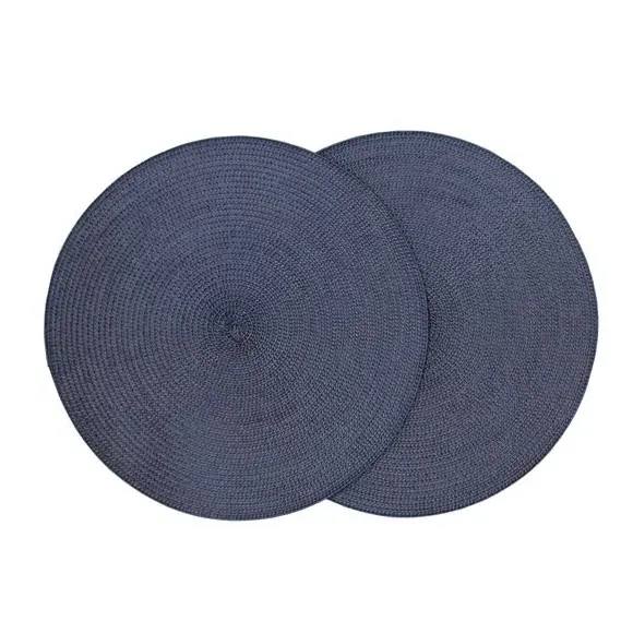 Set of 2 Round Placemats - Dark Blue, Woven image