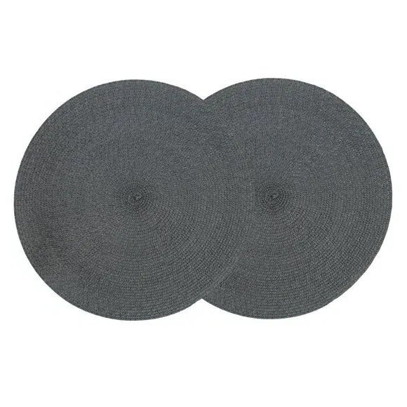 Set of 2 Round Placemats - Grey, Woven