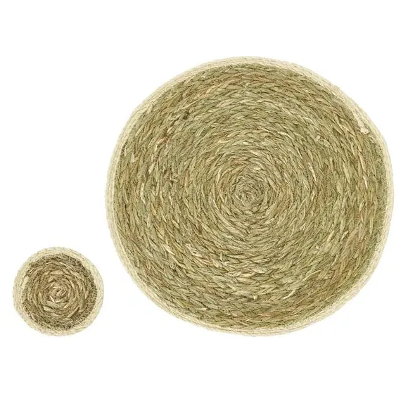 Set of 2 Round Placemats - Natural, Grass Braid