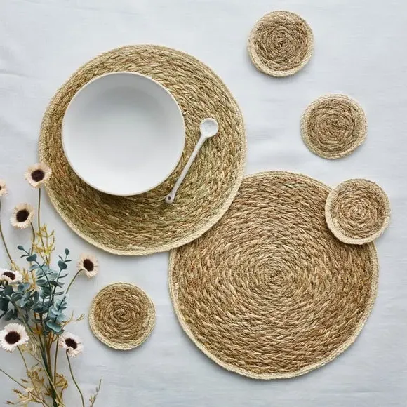 Set of 2 Round Placemats - Natural, Grass Braid image
