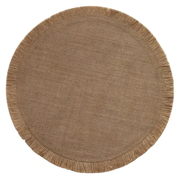 Set of 2 Round Placemats with Tassel - Brown, Hessian