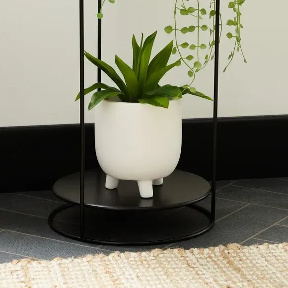 Set of 2 Round Plant Stands - Black, Metal