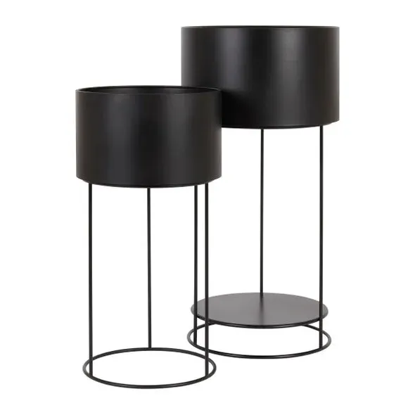 Set of 2 Round Plant Stands - Black, Metal