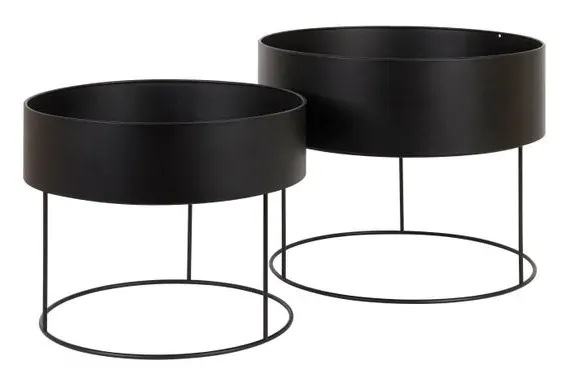 Set of 2 Round Plant Stands - Black, Metal