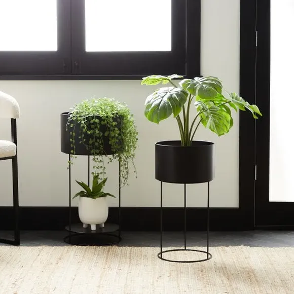 Set of 2 Round Plant Stands - Black, Metal image