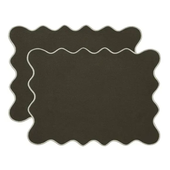 Set of 2 Scalloped Placemats - Olive, Cotton