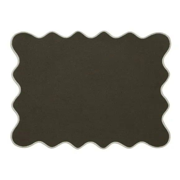 Set of 2 Scalloped Placemats - Olive, Cotton