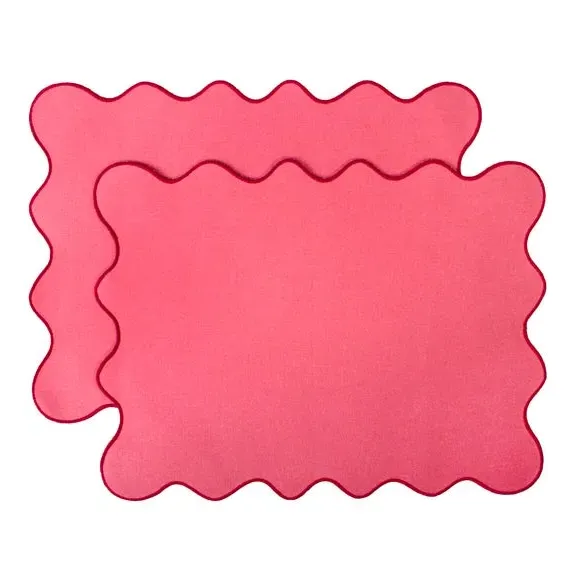 Set of 2 Scalloped Placemats - Pink, Cotton