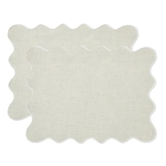 Set of 2 Scalloped Placemats - White, Cotton