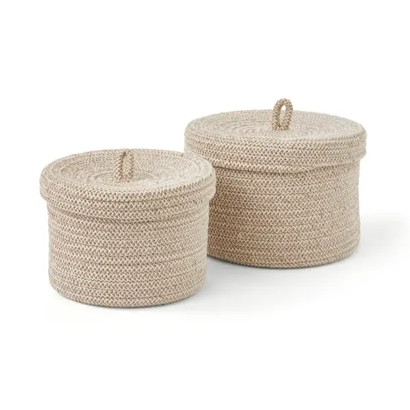 Set of 2 Storage Baskets with Lids - Natural