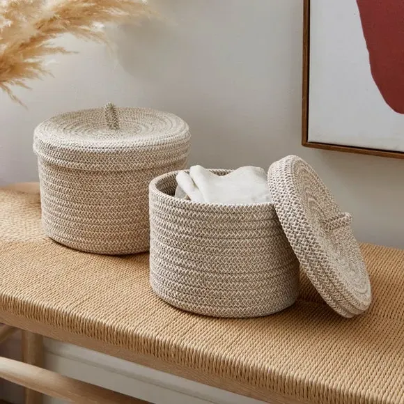 Set of 2 Storage Baskets with Lids - Natural image