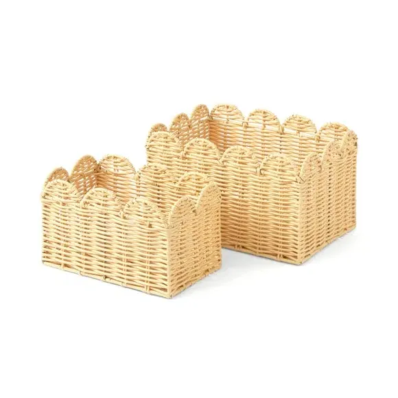 Set of 2 Storage Baskets with Scallop - Natural