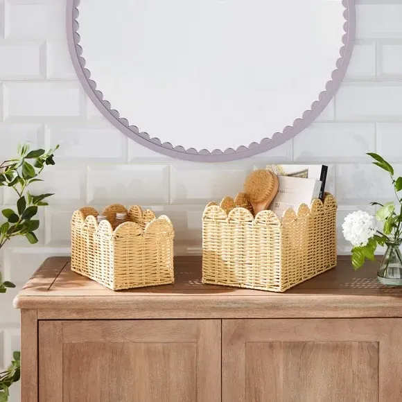 Set of 2 Storage Baskets with Scallop - Natural image