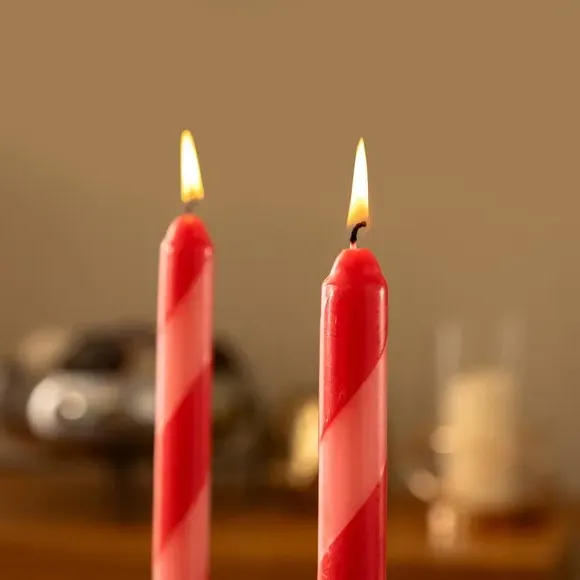 Set of 2 Taper Candles Striped - Pink, Wax