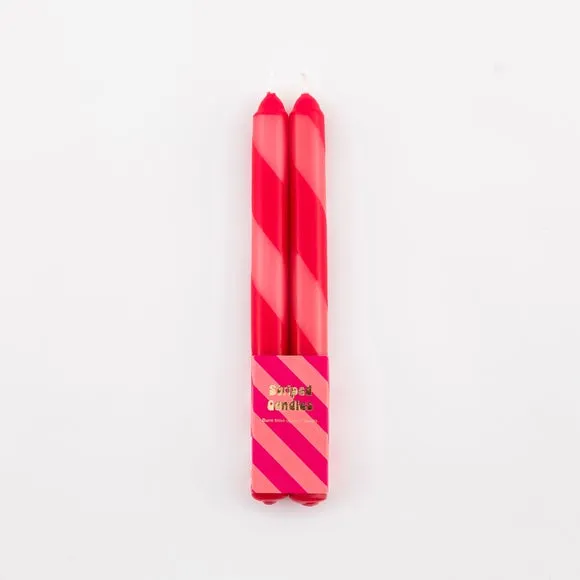 Set of 2 Taper Candles Striped - Pink, Wax
