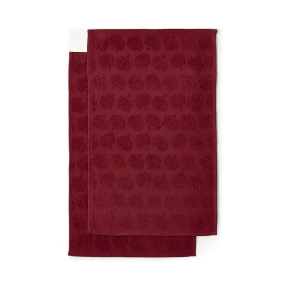 Set of 2 Tea Towels with Pumpkin Print - Burgundy