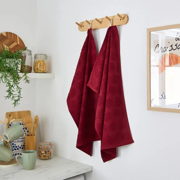 Set of 2 Tea Towels with Pumpkin Print - Burgundy image